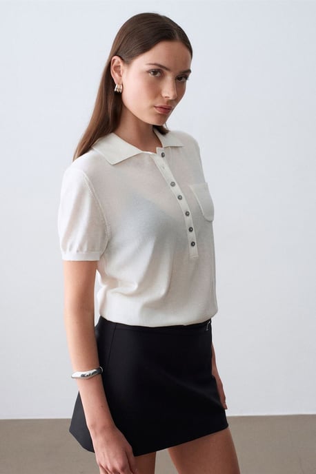 Slim Fit Pikétröja i Stickad Modell - Image 3