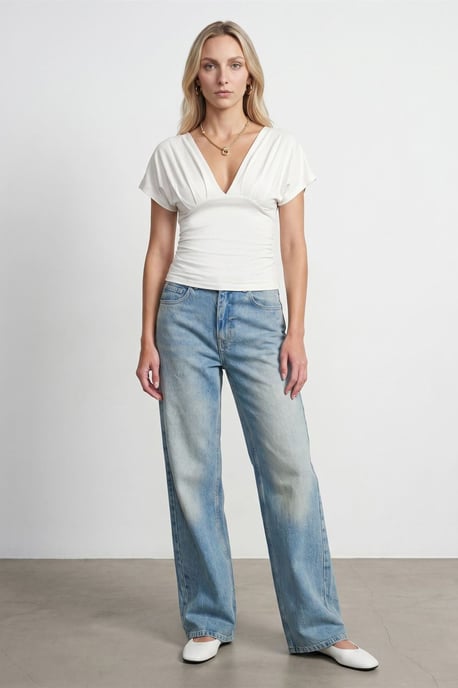 Slim Fit V-ringad Blus med Knytband - Image 2