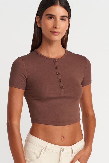 Slim Fit Crop Blouse Met Knopen - Image 3