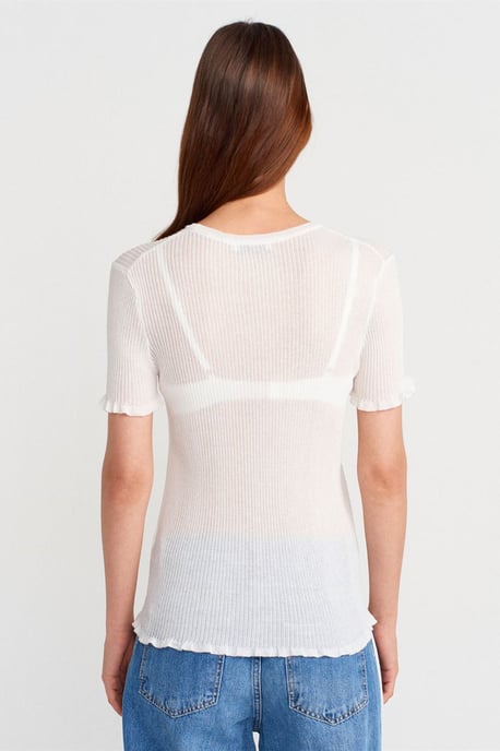 Slim Fit Geribbelde Ruchesblouse - Image 2
