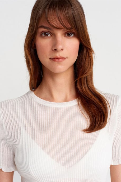 Slim Fit Geribbelde Ruchesblouse - Image 3