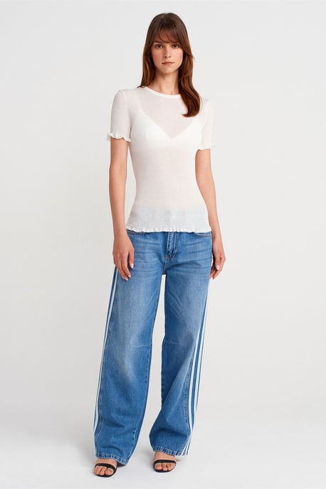 Slim Fit Geribbelde Ruchesblouse - Image 4