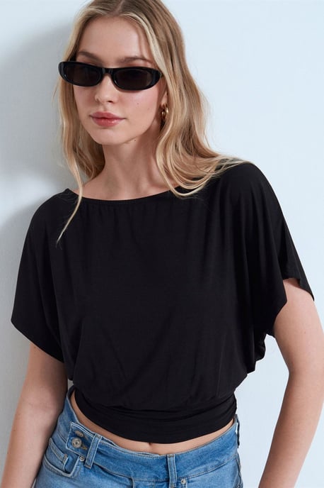 Kvinnors modalblandning t-shirt med cut-out och rund halsringning - Image 3
