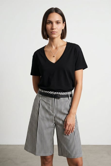 Katoen Tencel V-hals Korte Mouwen Blouse - Image 3