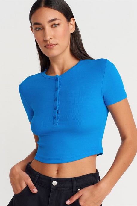 Slim Fit Cropped Blouse Met Knopen - Image 1