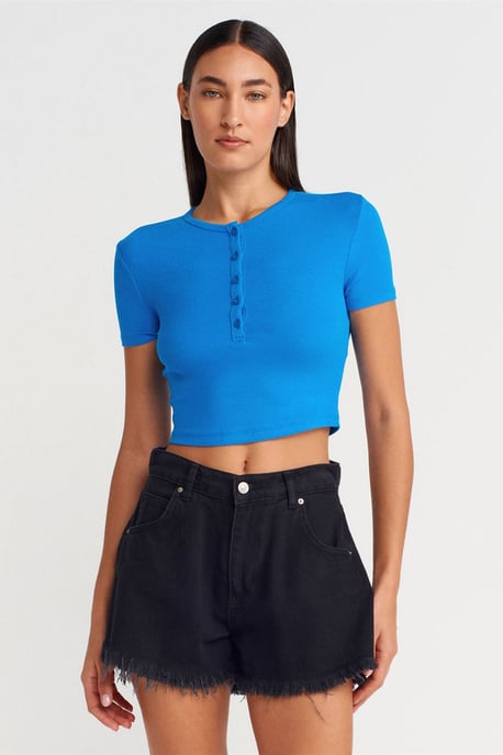 Slim Fit Cropped Blouse Met Knopen - Image 3