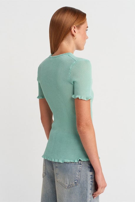 Slim Fit Geribbelde Rimpel Blouse - Image 2