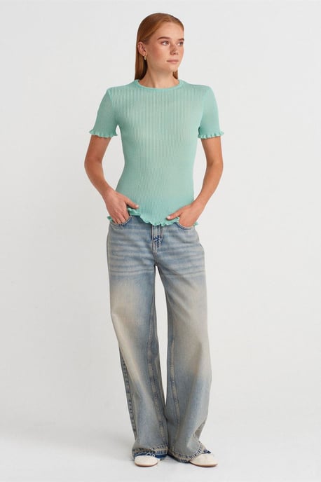 Slim Fit Geribbelde Rimpel Blouse - Image 4