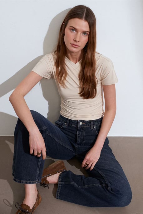 Slim Fit V-hals Jersey Blouse - Image 1