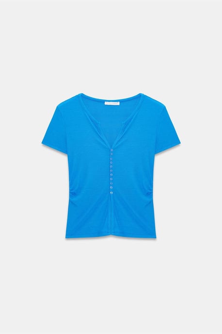 Slim Fit V-ringad Blus med Knappar - Image 5