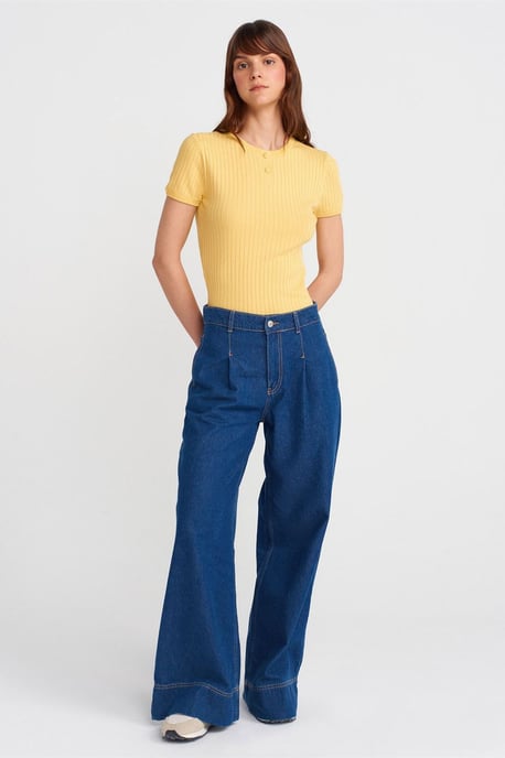 Ribbad kortärmad knapplång blus - Image 4