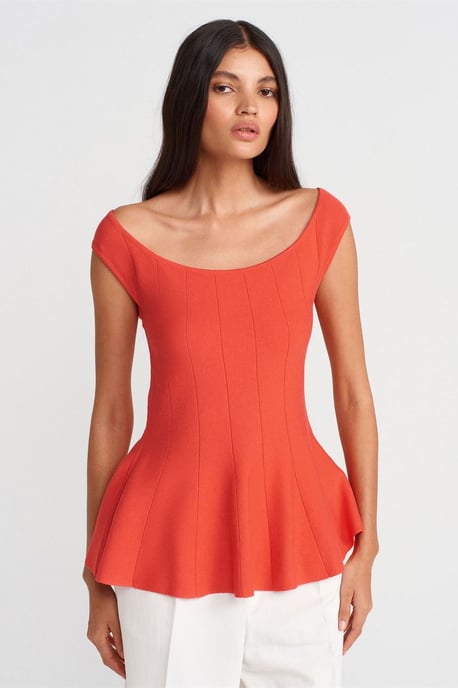 Fitted Ribbed Peplum Blouse - Image 1