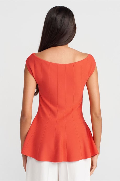 Fitted Ribbed Peplum Blouse - Image 2