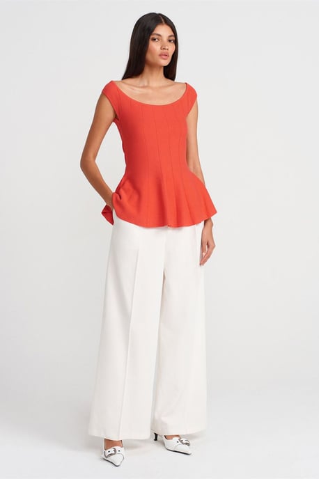 Fitted Ribbed Peplum Blouse - Image 4