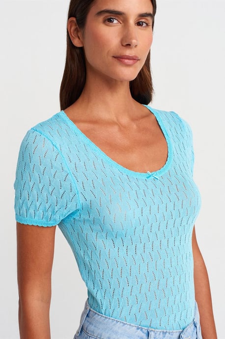 Textured Slim-fit Blouse With Bow Detail - Image 3