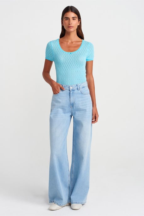 Textured Slim-fit Blouse With Bow Detail - Image 4