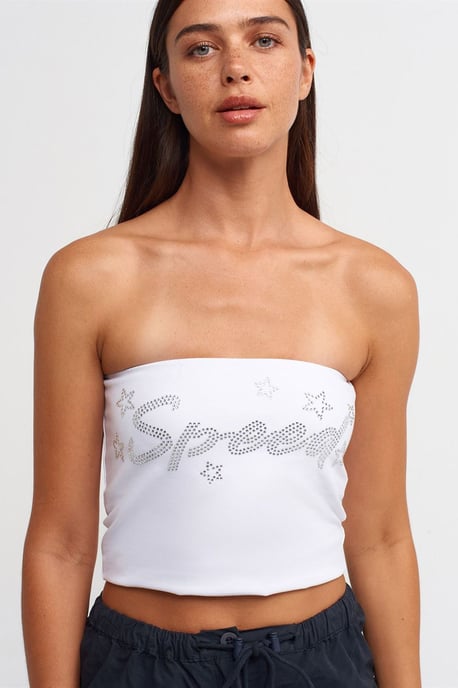 Strapless Slim-fit Crop Top With Stone Detail - Image 1