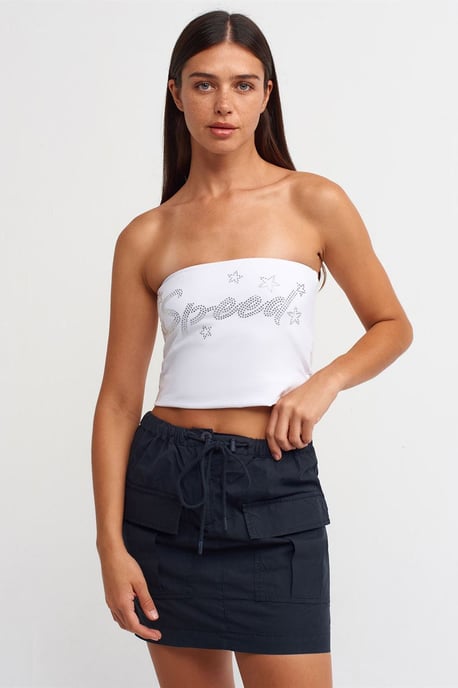 Strapless Slim-fit Crop Top With Stone Detail - Image 4