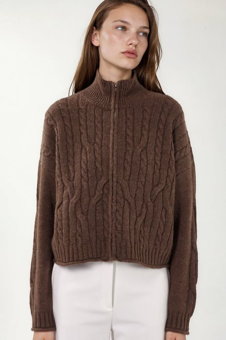 Korte Zachte Touch Rits Kabelgebreide Cardigan - Image 6