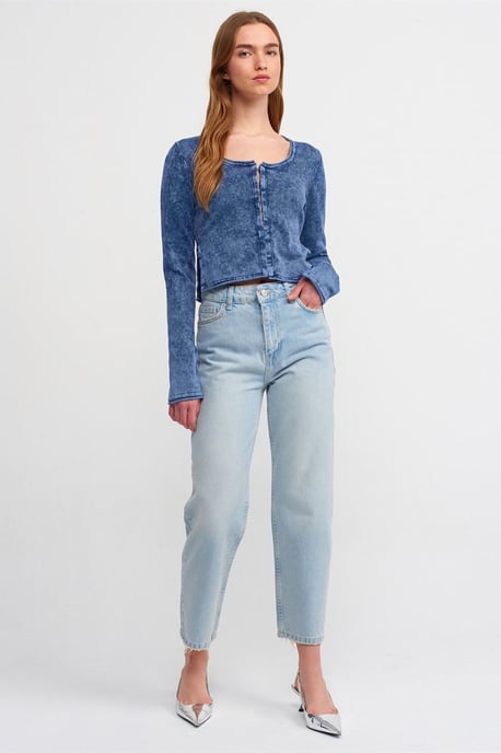 Bomullsribbad kort cardigan - Image 3
