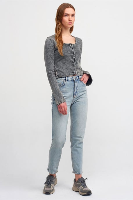 Bomullsribbad kort cardigan - Image 3