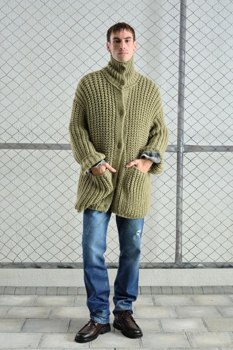 Oversized Ribbels Brei Cardigan met Halve Col - Image 1