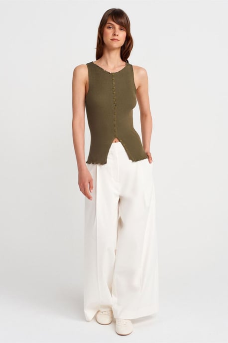 Mouwloze Geribbelde Knopen Cardigan - Image 4
