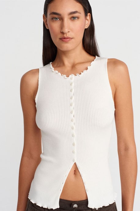 Mouwloze Ribbels Knopen Cardigan - Image 4