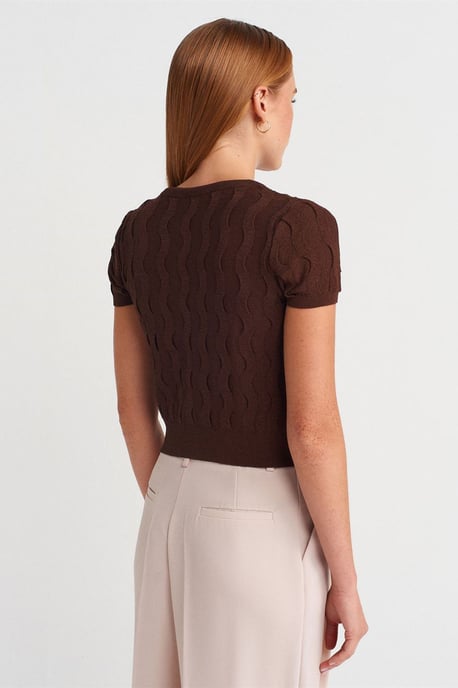 Dames Korte Jacquard Knopen Cardigan - Image 2