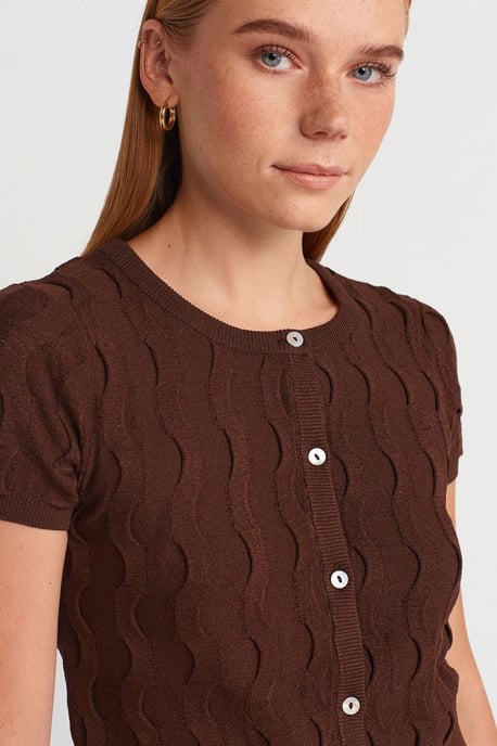 Dames Korte Jacquard Knopen Cardigan - Image 3