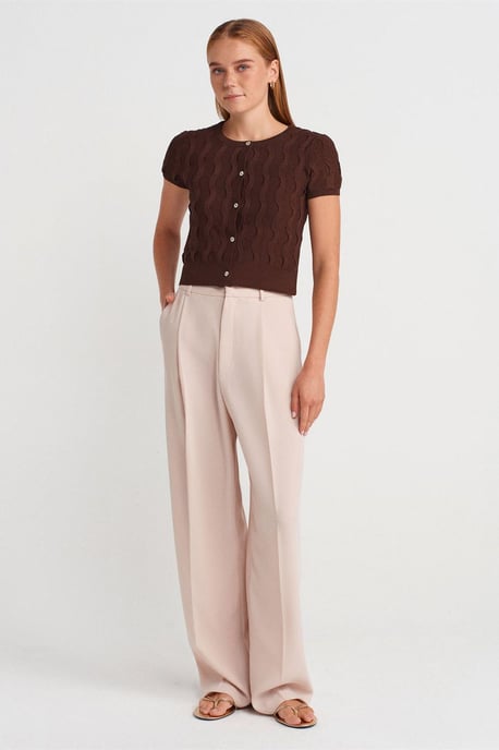 Dames Korte Jacquard Knopen Cardigan - Image 4