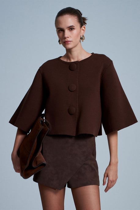 Korte Jacquard Knopen Cardigan - Image 4
