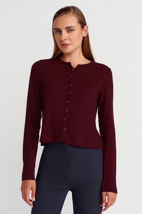 Ribbed Button-Front Cardigan - Image 1