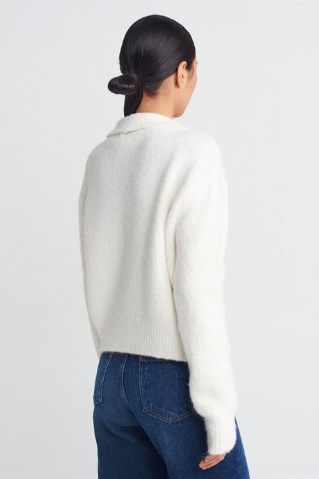 Ribbad polo-krage knappkort cardigan - Image 2