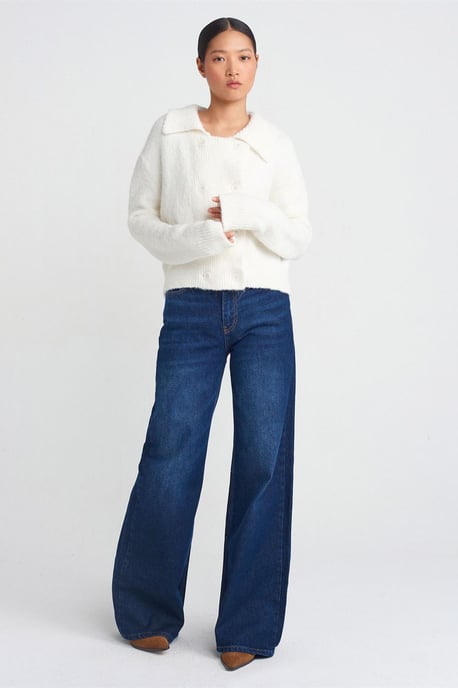 Ribbad polo-krage knappkort cardigan - Image 3