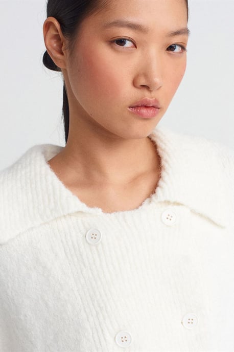 Ribbad polo-krage knappkort cardigan - Image 4