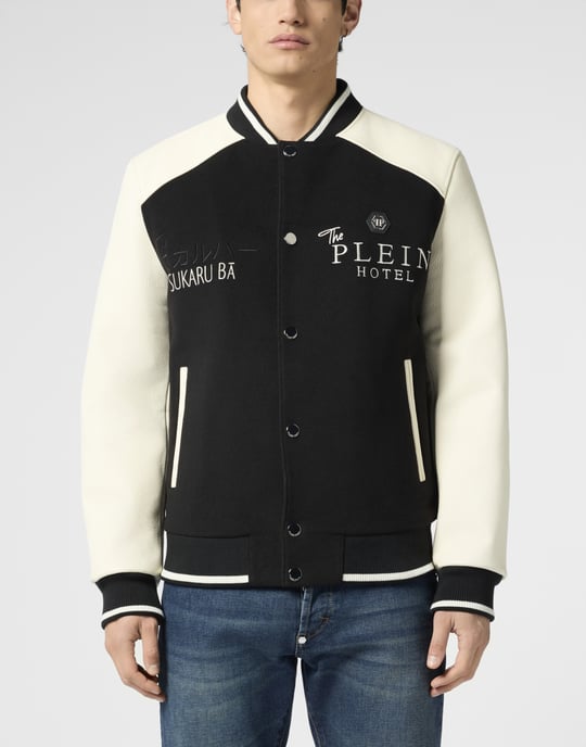Wool & Leather Varsity Bomber Jacket Dragons - Image 2