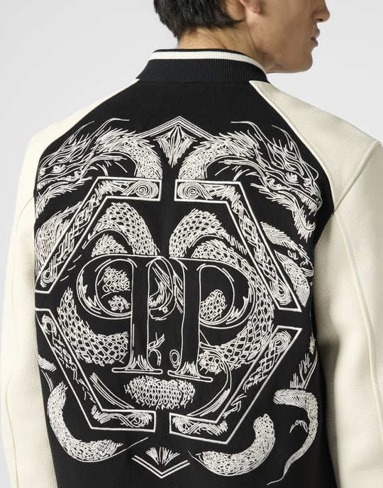 Wool & Leather Varsity Bomber Jacket Dragons - Image 3