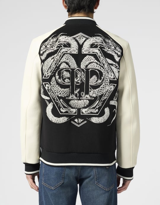 Wool & Leather Varsity Bomber Jacket Dragons - Image 5