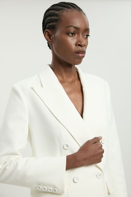 Tailored Double Breasted Ruched Sleeve Blazer - Image 4