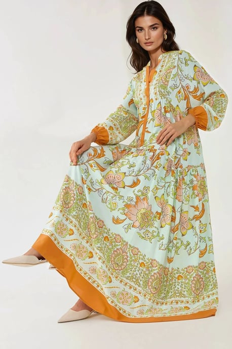Printed Long Sleeve Viscose Maxi Dress - Image 1