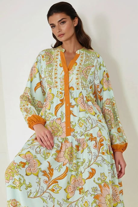 Printed Long Sleeve Viscose Maxi Dress - Image 3