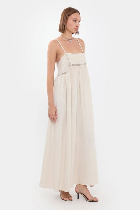 Flowers Embroidered Maxi Dress with Lace Detail - Image 3