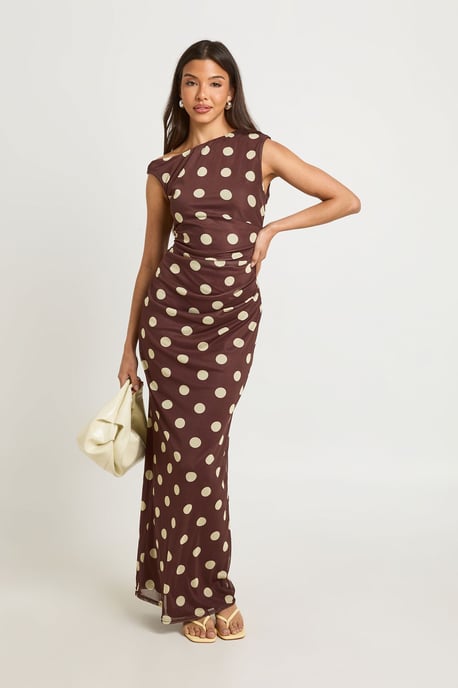 Tonal Polka Dot Asym Neckline Maxi Dress - Image 1