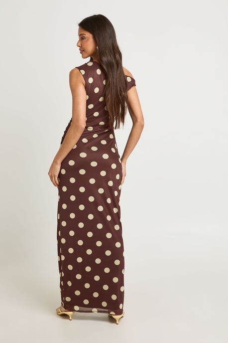 Tonal Polka Dot Asym Neckline Maxi Dress - Image 2