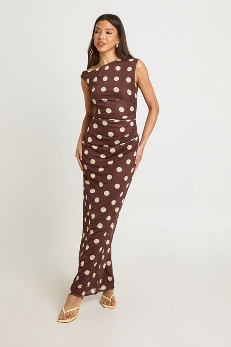 Tonal Polka Dot Asym Neckline Maxi Dress - Image 3