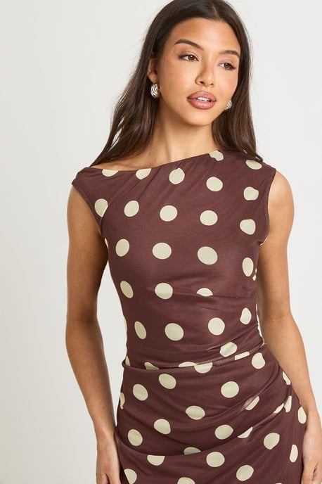 Tonal Polka Dot Asym Neckline Maxi Dress - Image 4