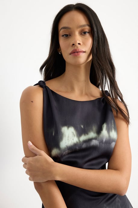 Knot Shoulder Ombre Print Maxi Slip Dress - Image 4