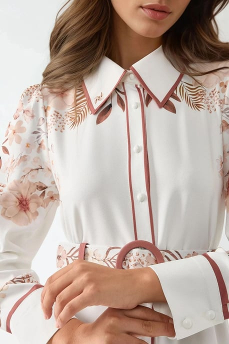 Printed Long Sleeve Maxi Dress with Belt - Image 4