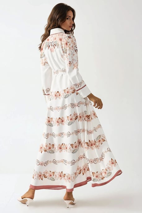 Printed Long Sleeve Maxi Dress with Belt - Image 5